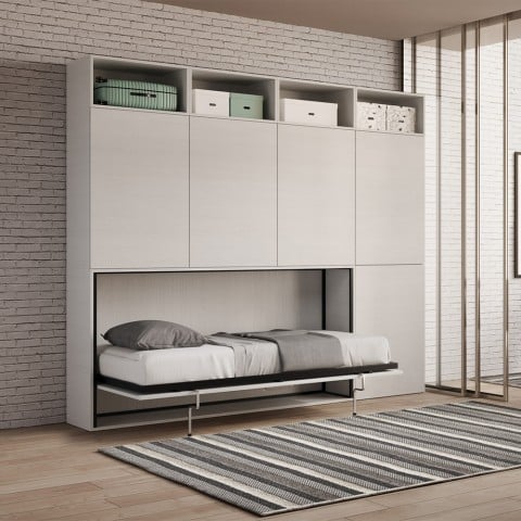 Single horizontal pull-out bed mattress wardrobe bookcase Kando B Promotion