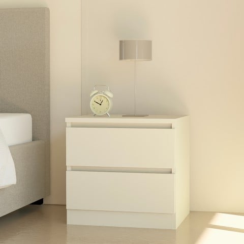 Bedside table 2 drawers white wood modern bedroom Harlene Promotion