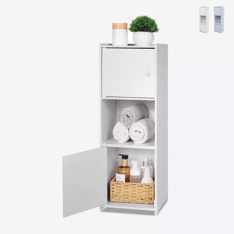 Bathroom column cabinet with 2 doors, object storage and open shelf Hjalpo Promotion