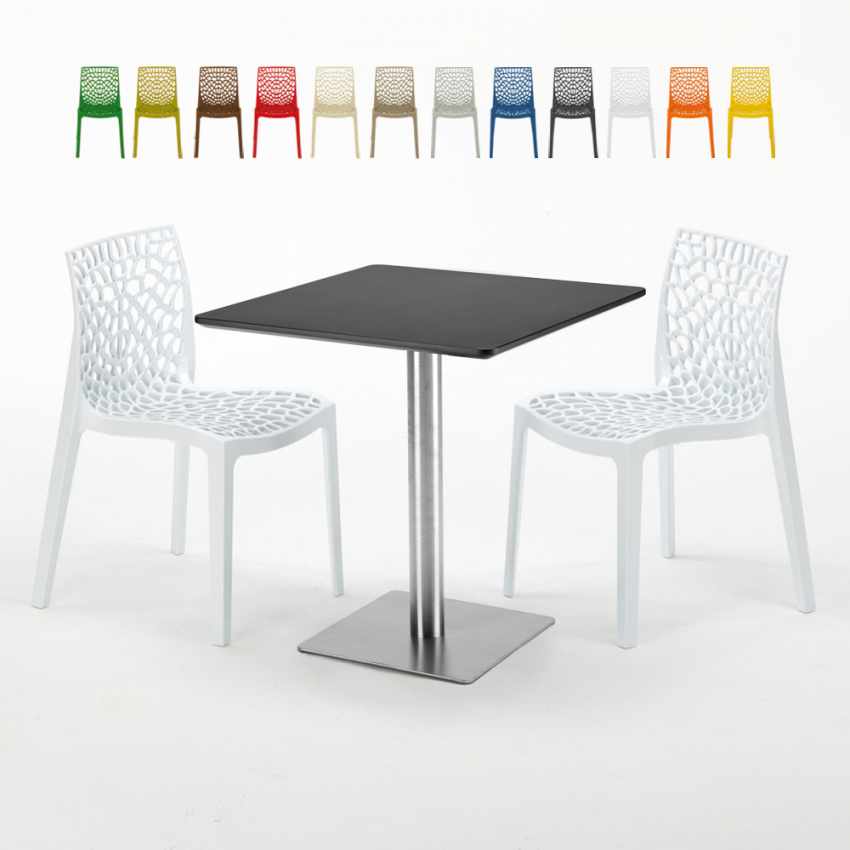 RUM RAISIN Set Made of a 70x70cm Black Square Table and 2 Colourful Gruvyer Chairs Offers