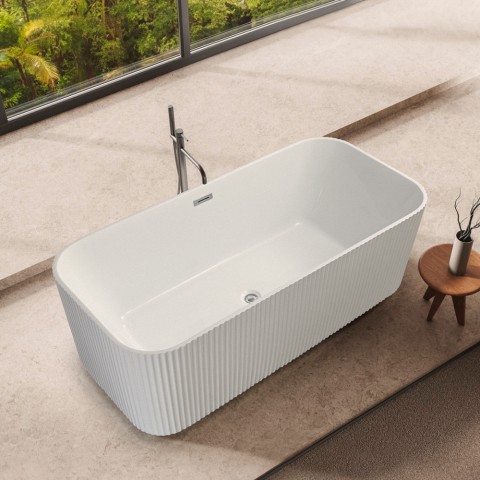 Rectangular White Fluted Freestanding Bathtub 170x80cm Lemno Promotion