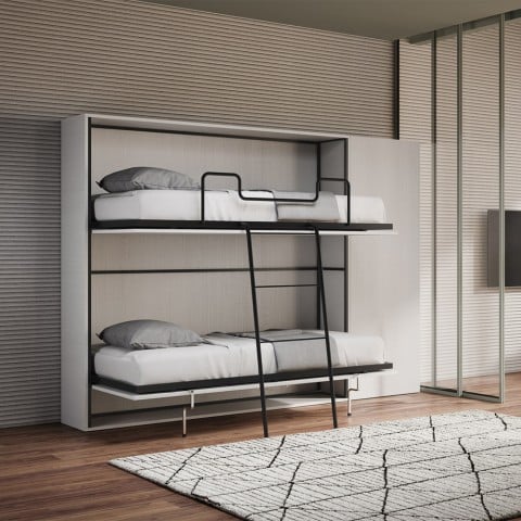 Bunk Bed double retractable white modern with wardrobe Kando H Promotion