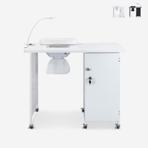 Manicure table beautician with aspirator wheels lamp white black Klea Promotion