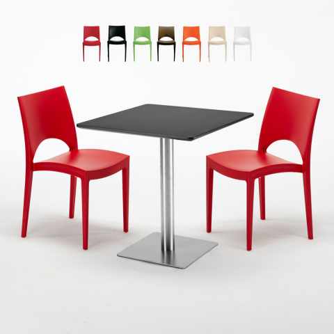 RUM RAISIN Set Made of a 70x70cm Black Square Table and 2 Colourful Paris Chairs Promotion