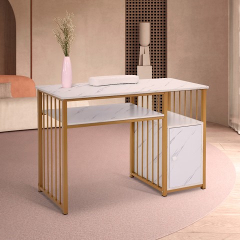 Manicure table with marble effect design and gold metal Revin Promotion