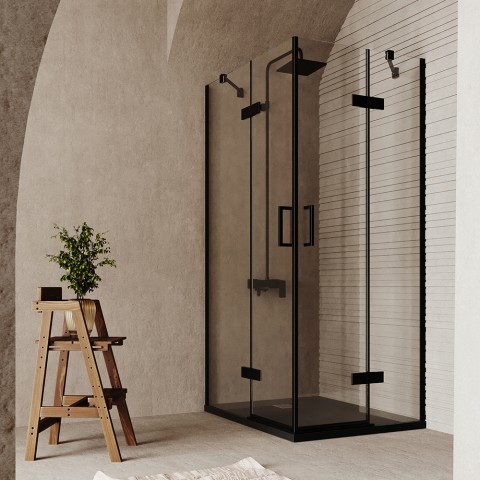 Square corner shower enclosure 90x90 black transparent glass 6mm Lion Promotion