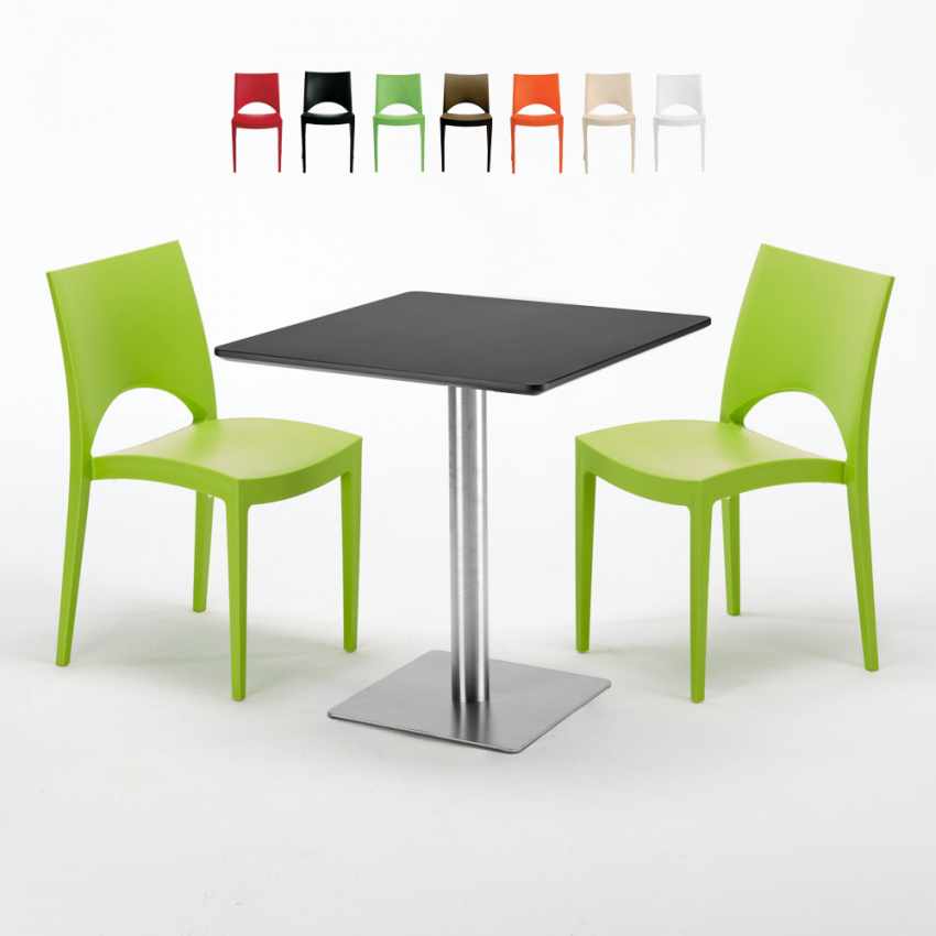 RUM RAISIN Set Made of a 70x70cm Black Square Table and 2 Colourful Paris Chairs Catalog