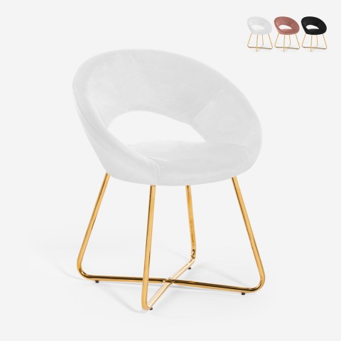 Chair armchair in velvet living room kitchen restaurant golden legs Wisel Promotion