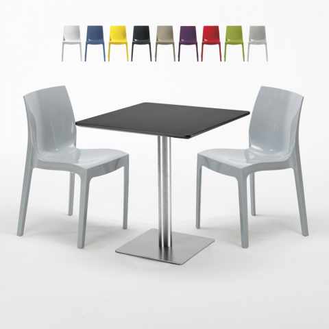 RUM RAISIN Set Made of a 70x70cm Black Square Table and 2 Colourful Ice Chairs Promotion