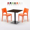 Melon Set Made of a 70x70cm Wooden Square Table and 2 Colourful Paris Chairs Promotion