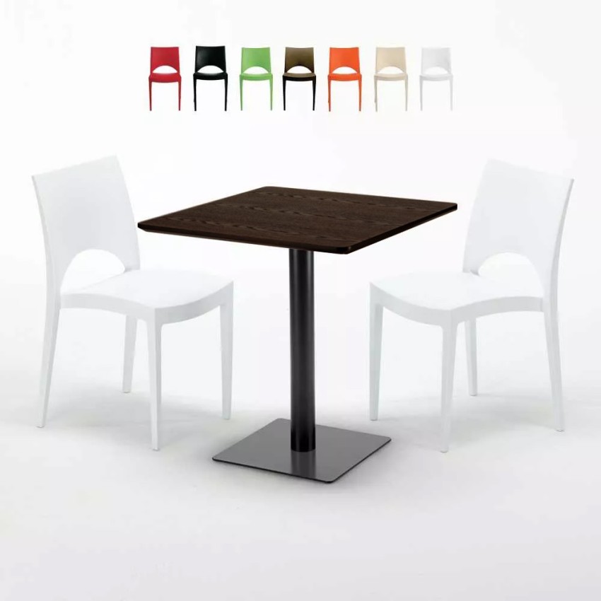 Melon Set Made of a 70x70cm Wooden Square Table and 2 Colourful Paris Chairs Discounts