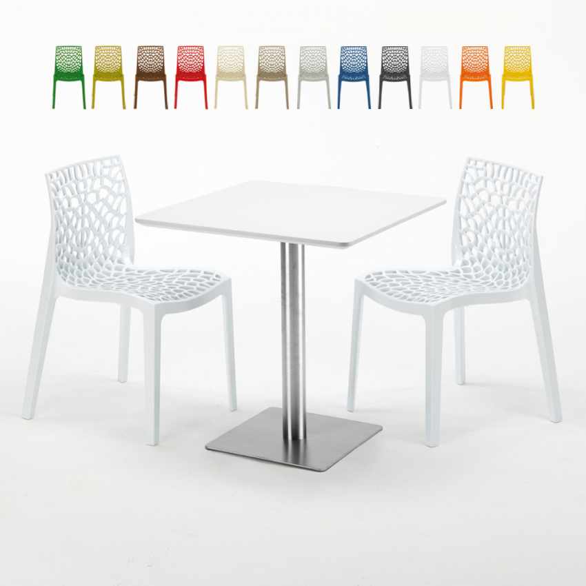STRAWBERRY Set Made of a 70x70cm White Square Table and 2 Colourful Gruvyer Chairs Offers