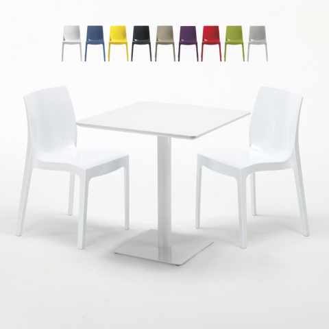 MERINGUE Set Made of a 70x70cm White Square Table and 2 Colourful Ice Chairs Promotion