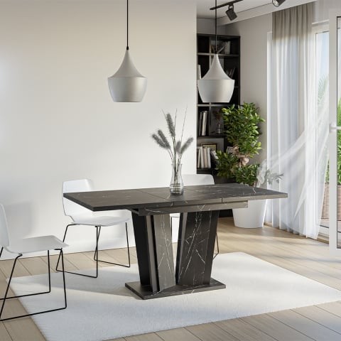 Extensible 120-160x80cm black marble effect Doha 2 Dining Table Promotion