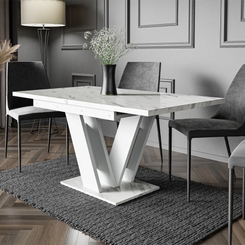 Modern white extendable table 120-160x80cm marble effect Masiv Promotion