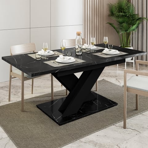 Expandable Kitchen Dining Table 8 seat black marble effect Bronx. Promotion