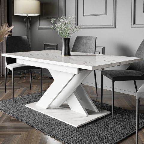 White marble effect extendable table 140-180cm modern design Bronx Promotion