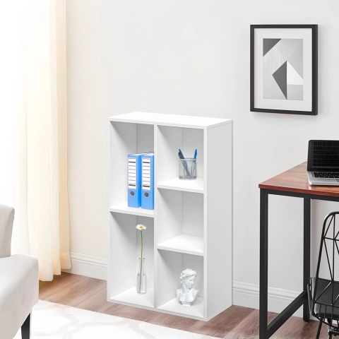 White Office Bookcase with 5 Modern Cube Shelves 50x25x80cm Ika 3 Promotion