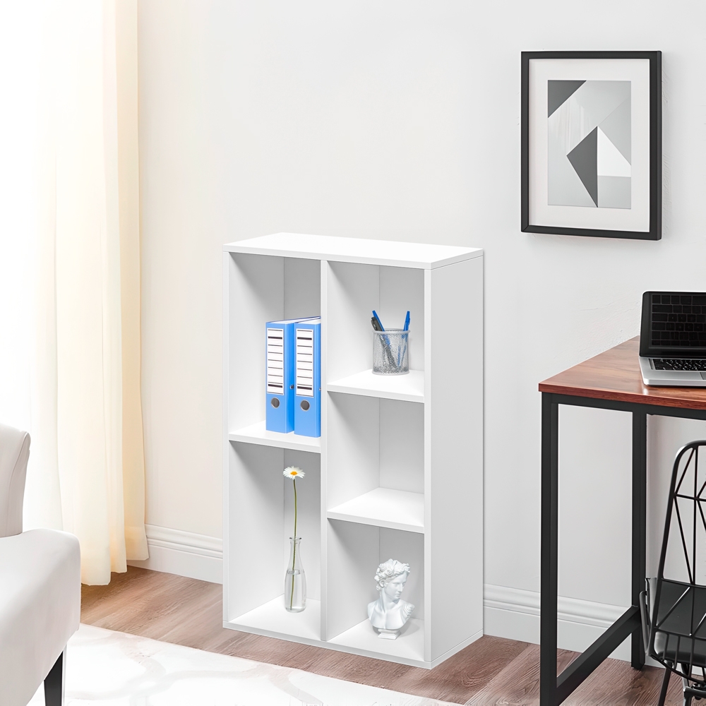 White Office Bookshelf with 5 Cube Shelves, Modern Design, 50x25x80cm Ika 3