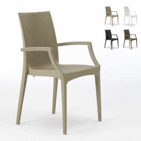 Set of 20 Bistrot Arm Garden Stackable Poly Rattan Armchair By Grand Soleil