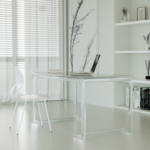 Modern office desk in transparent polycarbonate 100x60cm Edmond Promotion