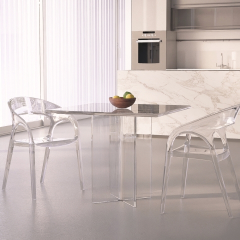 Dining Table in Transparent Polycarbonate Square 80x80cm Holden Promotion