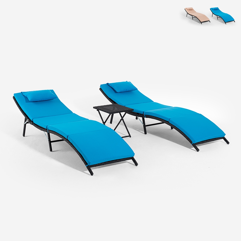 Set of 2 Rattan Garden Loungers with Folding Table Lanzarote