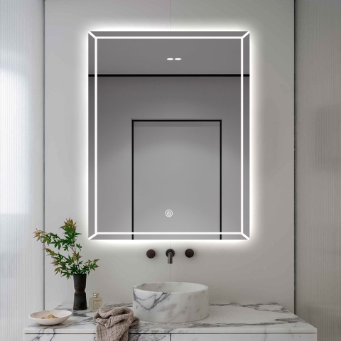 Bathroom mirror with anti-fog backlit 70x90cm Vindur XL Promotion