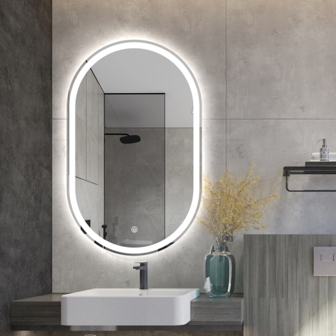 Oval LED Backlit Anti-Fog Bathroom Mirror Refur L Promotion