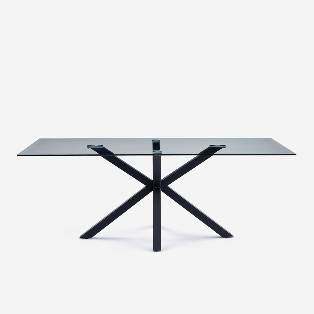 Modern Black Glass Design Table with Crossed Legs 200x100cm Laka