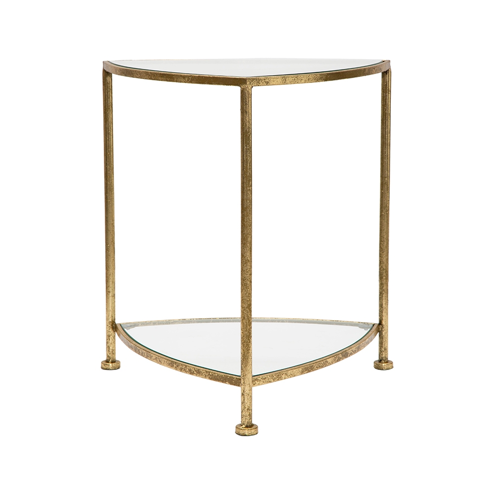 Triangle S Triangle-Shaped Side Table with 2 Shelves in Gold Metal and Glass Promotion