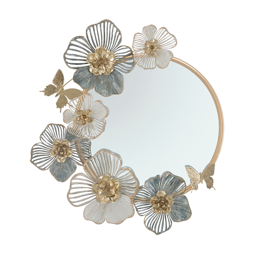 Amy Round Wall Mirror with 3D Floral Decorations Promotion
