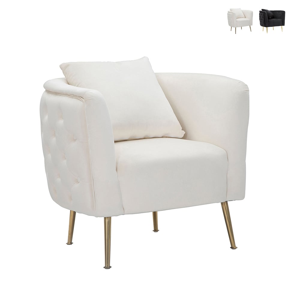 Velvet glam armchair with gold feet and Bucarest-P cushion