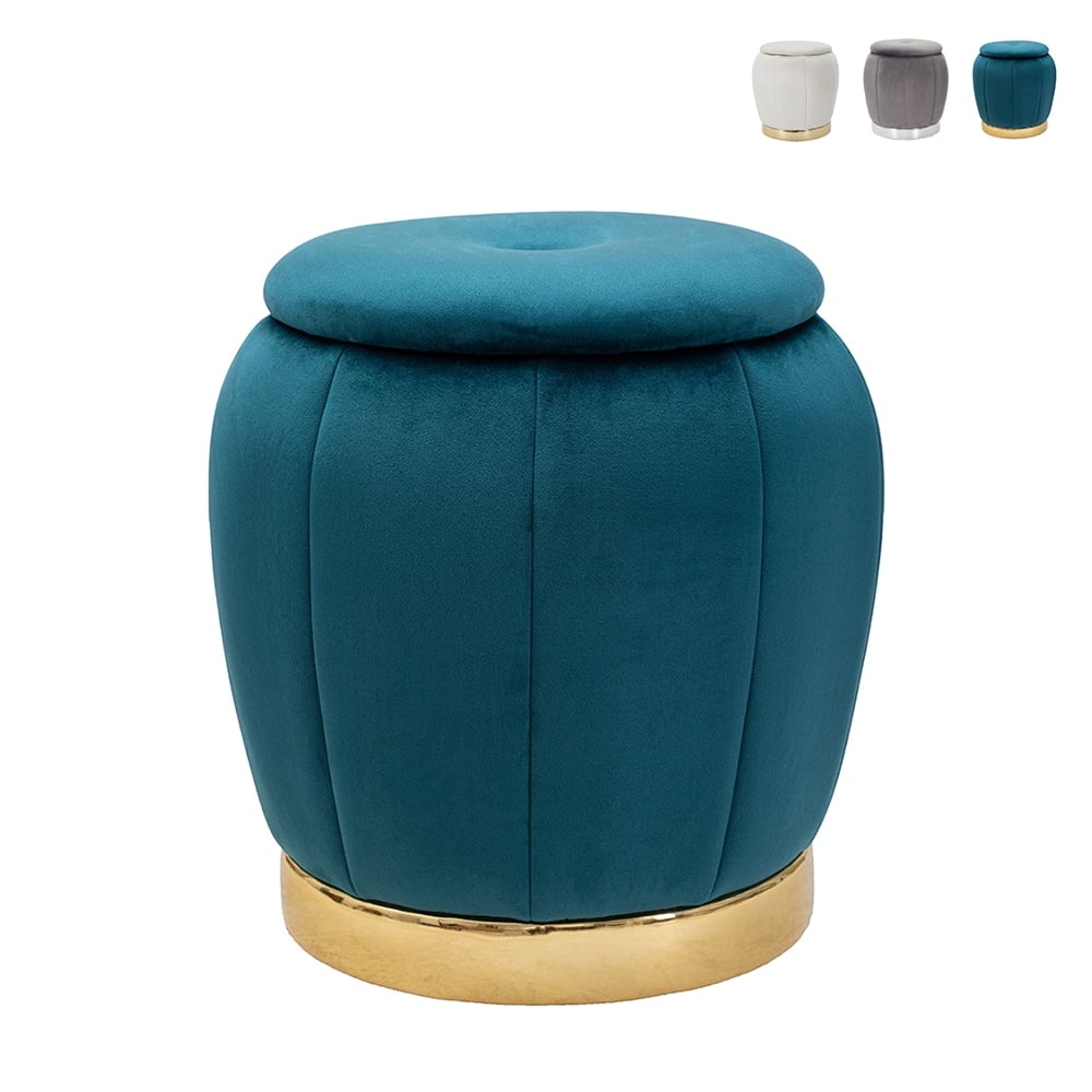 Round velvet storage ottoman with metal base 43cm Paris