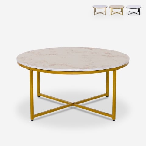 Modern round coffee table 90cm in metal marble effect Sulley+ Promotion