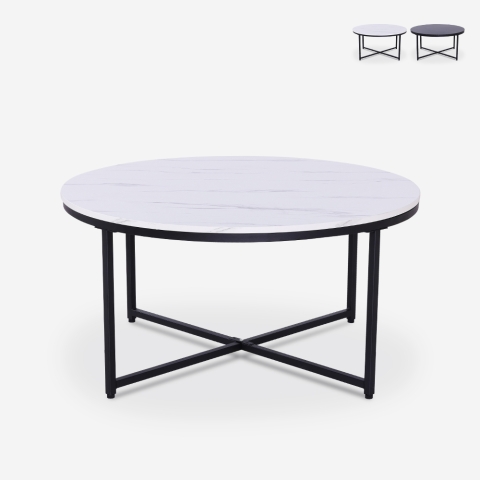 Round 80cm metal and marble effect coffee table Sulley Promotion