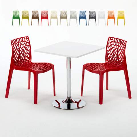 Cocktail Set Made of a 70x70cm White Square Table with Steel Pedestal Base and 2 Colourful Gruvyer Chairs Promotion