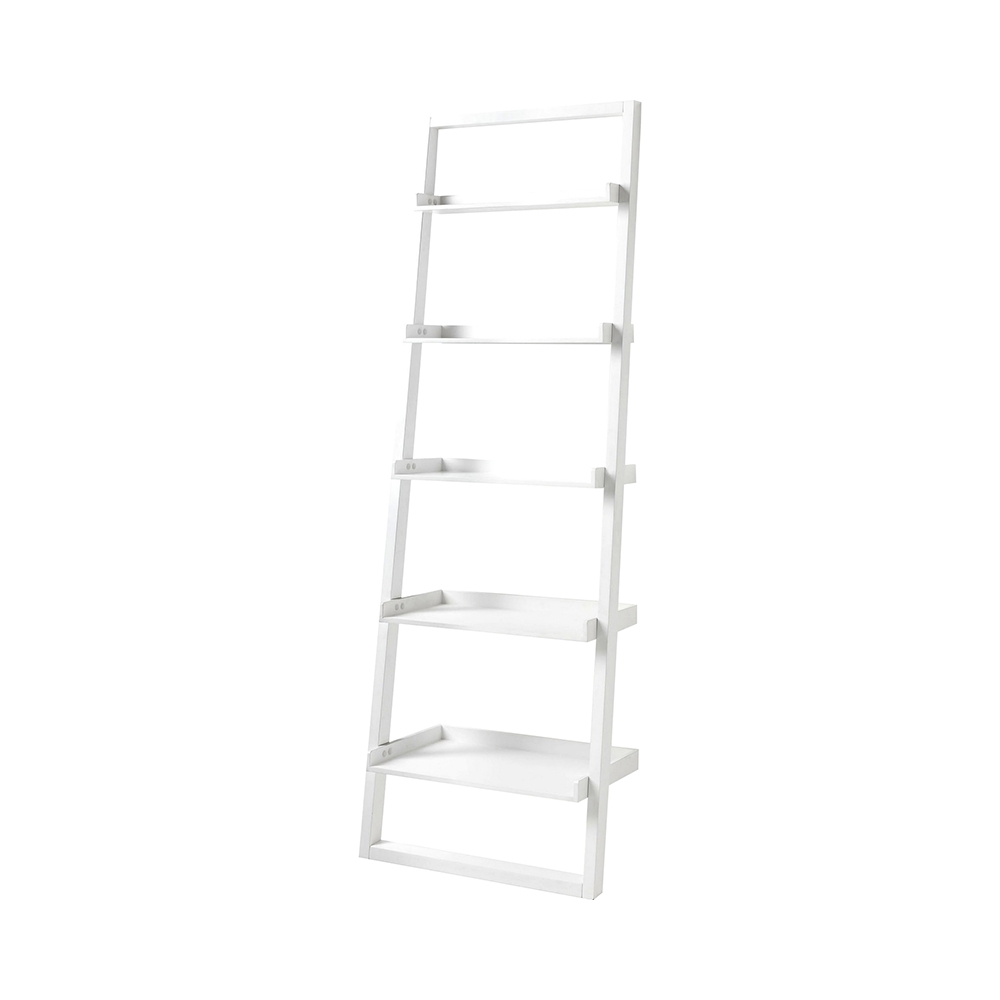 Peoria Modern White Wall-Mounted Ladder Bookshelf with 5 Shelves, 193cm