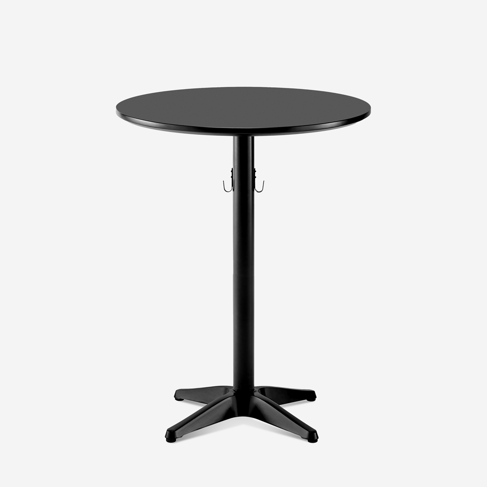 Engys+ Tall Round Bar Table 70x105cm Black with Bag Hook