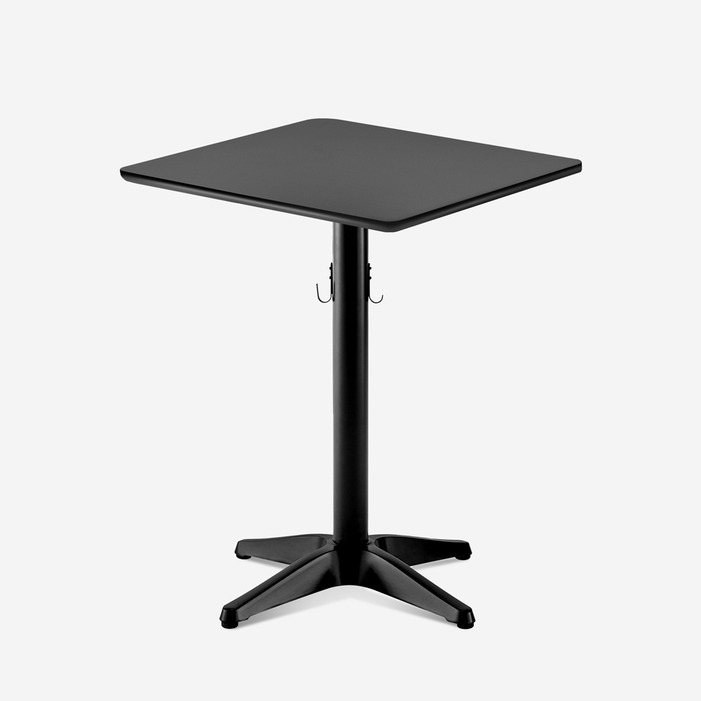 Modern Black Bar/Restaurant Table 70x70cm with Bag Hook Jotor