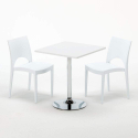 Cocktail Set Made of a 70x70cm White Square Table with Steel Pedestal Base and 2 Colourful Paris Chairs 