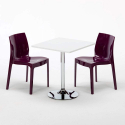 Cocktail Set Made of a 70x70cm White Square Table with Steel Pedestal Base and 2 Colourful Ice Chairs Measures