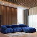 4-Seater Modular Blue Velvet Sofa with Ottoman - Bubble 3SPV Promotion