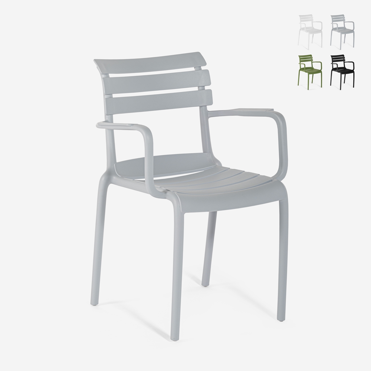 Outdoor Polypropylene Chair with Armrests for Bar Kitchen Satin