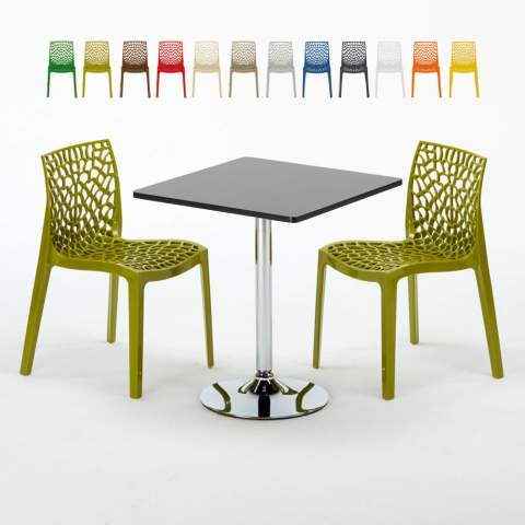 Mojito Set Made of a 70x70cm Black Square Table and 2 Colourful Gruvyer Chairs Promotion