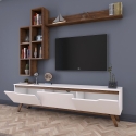 Sirio Modern TV Wall Unit with Open Shelves in White and Natural Finish Discounts