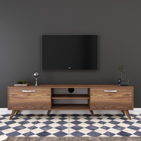 Walnut Color Wooden TV Stand with 2 Drop-Down Doors and 2 Shelves Promotion