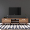Walnut Color Wooden TV Stand with 2 Drop-Down Doors and 2 Shelves Promotion