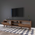 Walnut Color Wooden TV Stand with 2 Drop-Down Doors and 2 Shelves Discounts