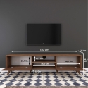 Walnut Color Wooden TV Stand with 2 Drop-Down Doors and 2 Shelves Measures